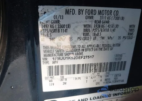 2013 Ford Expedition Limited from USA, damaged, VIN 1FMJU1K52DEF27517